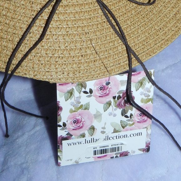 Lulla Collection Wide Brim Woven Straw Hat Beaded Turquoise Band NWT/NEW! - Picture 11 of 14